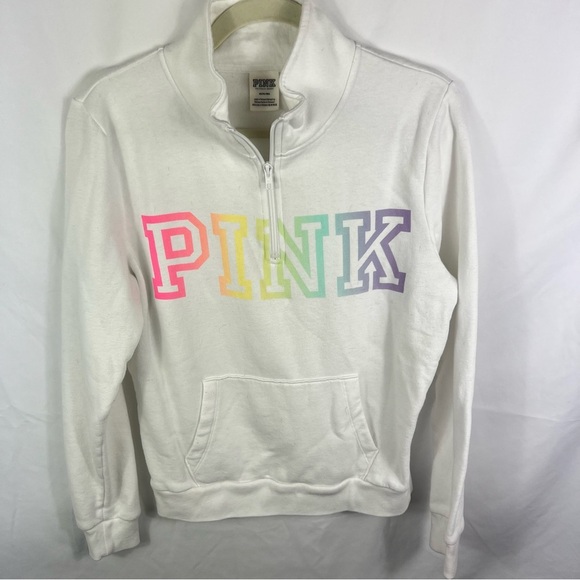 PINK Victoria's Secret Tops - PINK Victoria's Secret White Quarter Zip Sweatshirt